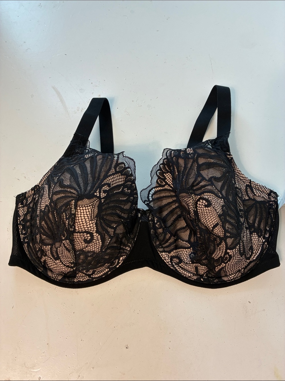 Paramour 38DD Tempting Full Figure Demi Contour Bra Black and Nude Lace